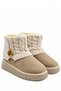 Icon Women's Beige Suede Platform Sole Boots with Fur Inside and Knitted Detail, 5 cm Heel - 5