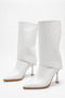Women's Pointed Toe Zippered Thin High Heeled White Boots with Removable Leggings - Boots (10 cm Heel) - 8