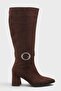 Women's Kosta Short Heeled Buckle Boots - Brown-Suede - 4