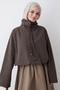Bitter Brown Jacket with Lace-Up Collar and Buttons - 5