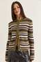 Women's Green Striped Crew Neck Buttoned Knitwear Cardigan Th261097 60286685 - 5