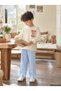 Boy's Ecru New York Bagel Run Printed Sweatshirt and Blue Gingham Two-Piece Set