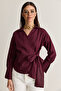 Women's Plum Silvery Striped Double Breasted Collar Belted Shirt Blouse 1108 60286672 - 2