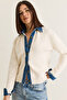 Women's Ecru Denim Garnished Shirt Collar Buttoned Knitwear Cardigan Th261080 60286682