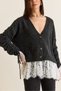 Women's Anthracite V-Neck Buttoned Flounce Lace Detailed Sleeves Gathered Knitwear Cardigan 9110 60286671 - 6
