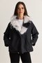 Women's Black Mobile Fur Collar Buttoned Pocket Detailed Hem Gathered Jacket 7071 60286679 - 2
