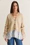 Women's Beige V-Neck Buttoned Flywheel Lace Detailed Sleeves Gathered Knitwear Cardigan 9110 60286671 - 2