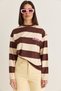 Women's Brown-Yellow Flirting Text Printed Front and Back Printed Striped Crew Neck Oversize Sweatshirt 927-1 60286669 - 2