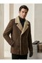 15300 Brown Nubuck Men's Coat with Fur Collar