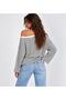 Women's Navy Blue Off-Shoulder Thin Striped Blouse - 5