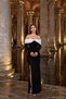 Women's Long Sleeve Off-Shoulder Draped Collar Stone Buckle Side Slit Long Evening Dress Stylish Special Occasion and Evening Gown