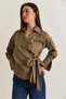 Women's Khaki Silvery Striped Double Breasted Collar Belted Shirt Blouse 1108 60286672 - 3