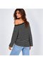 Women's Black Off-Shoulder Thin Striped Blouse - 2