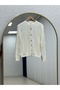 Anais Pearl Buttoned Ribbed Short Cardigan-Zi̇6247 Ecru - 2