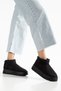 Cara Black Suede Ankle Boots with Furry Inside and Flat Sole Women's Shoes