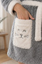 Cat Embroidered Gray Welsoft Bathrobe Hooded Plush Bathrobe 1 Piece with Double Pockets Ultra Soft - 5