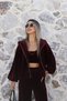 Burgundy Velvet Triple Zipper Set - 2