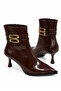 Women's Shiny Patent Leather Double Gold Buckle Pointed Toe Thin Heel Zippered Boots - 3