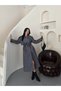 Women's Lilac Plaid Patterned Belted Double-Breasted Collar Long Trench Coat - 4