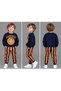 Boys' 3-Thread Ribbed Navy Blue Sweatshirt and Orange Striped Sweatpants Set – 2 Piece 0910-L - 3