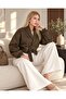 Mirel Women's Khaki Suede Buckle-Lined Jacket with Collar and Elastic Waist and Ankle Cuffs - 5