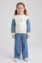 4-9 Years Old Girls Tedy Clup Jeans Combined Tracksuit Set Navy Blue