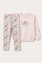 1-4 Years Old Baby Girl Flover Garden Ribbed Leggings Sweat Set Pink - 3
