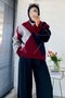 Premium V-Neck Diamond Pattern Knitwear Sweater - Burgundy - 5