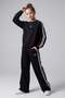 9-14 Years Old Girls' Sport Mood Striped Three-Thread Non-Padded Tracksuit Set Black
