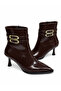 Women's Shiny Patent Leather Double Gold Buckle Pointed Toe Thin Heel Zippered Boots - 2