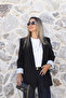 Black Folded Sleeve Striped Lined Blazer - 2
