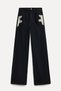 Women's Black Embroidered Wide Leg Pants - 4