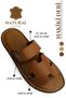 Genuine Leather Men's Slippers - Soft Thick Soled Genuine Velcro Leather Men's Slippers Tan