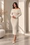 Women's Ecru Madonna Collar Boucle Knitwear Midi Dress