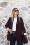 Plum Sleeve Folded Striped Lined Blazer