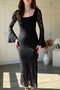 Lace Square Neck Slit Midi Dress - 6