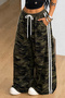 Prep Camouflage Patterned Stripe Detailed Printed Loose Fit Wide Leg Elastic Waist Lace-Up Sweatpants - 5