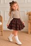 Baby Girl Brown Layered Ruffle Skirt and High-Neck Blouse Two-Piece Set - 2