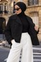 Belted and Buttoned Buttoned Stand Collar Short Trench Coat Tsd260339 Black - 3