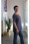 Smoked Short-Sleeved Side-Slit Round-Neck Combed Viscose T-Shirt - 3
