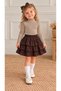 Baby Girl Brown Layered Ruffle Skirt and High-Neck Blouse Two-Piece Set