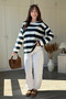 Thick Striped Crew Neck Navy Blue Sweatshirt - 7