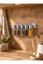 5-Piece Wall Mounted Glass Spice Rack Set with Metal Hanger Transparent Glass Spice Bottle Organizer Chrome - 2