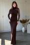 Shoulder Detailed Lace Sandy Fabric Maxi Brown Dress