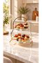 Two-Tier Ceramic Presentation Stand with Flower Detail and Metal Stand 28×25×36 cm