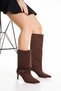 Women's Suede Buckle Detailed Pointed Toe Foldable Detailed Thin Heeled Boots - 3