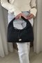 Women's Black Suede Look Stylish Hand and Shoulder Bag with Bow Detail and Gold Accessories
