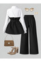 Women's Long Sleeve Collared Top with Trikoton Asymmetrical Detail, Belted at the Waist, Imported Crepe Blouse and Torn Detail - 5