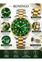 Men's Wristwatch Green Dial Rotating Bezel Framed Gold Silver Color Steel Band Quartz with Calendar 3 Atm - 6