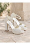 Women's Floral Patterned Ankle Strap High Platform Heeled Premium Bridal Shoes - 4